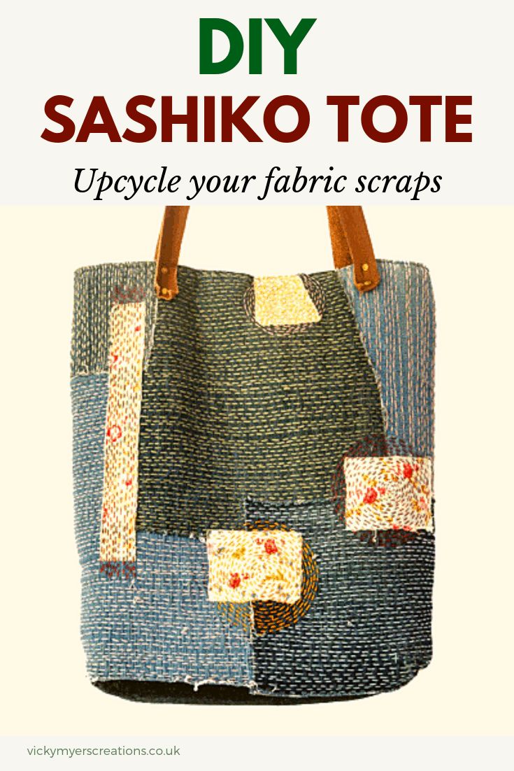 a bag made out of fabric with the title diy sashiko tote upcycle your fabric scraps