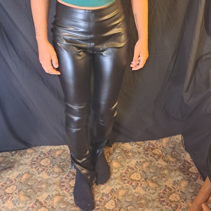 These Leather Leggings Can Jazz Up Any Look. Has A Ankle Split And A Side Zipper On The Hip. This Item Is *Brand New* *With Tags" Bundle Me* Make Me An Offer* Black Tight Full-length Leather Pants, Fitted Black Leggings, Thigh High Bottoms For Night Out, Trendy Fitted Full Length Leggings, Trendy Fitted Straight Leg Leggings, Trendy Black Straight Leg Leggings, Fitted Full Length Leather Pants, Black Straight Leg Leggings For Night Out, Fitted Thigh-high Pants For Fall