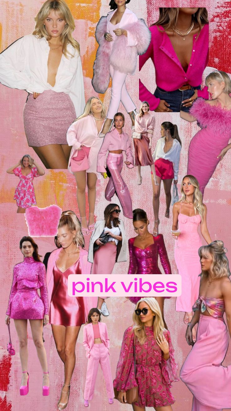 pink vibes collage with images of women in dresses