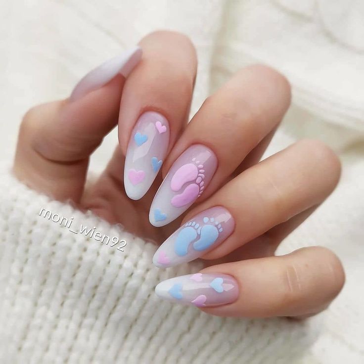 Baby Nail Art, Gender Reveal Nails, Baby Shower Nails, Idee Babyshower, Nagellack Trends, Spring Acrylic Nails, Long Acrylic Nail Designs, Baby Nails, Nail Art Designs Diy