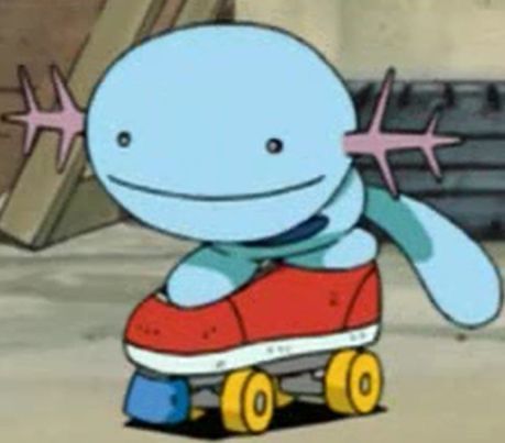 a cartoon character riding a skateboard on the ground