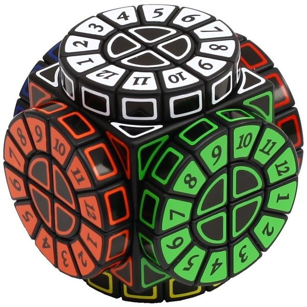 three different colored dices stacked on top of each other in the shape of a ball