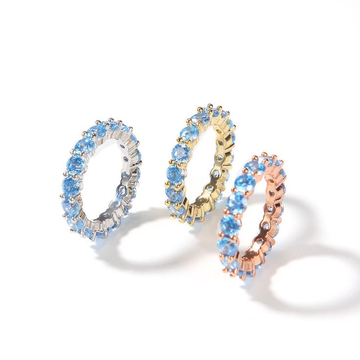 Shine with Laie everywhere you go! Shop now! Our white gold blue diamond ring is a bold, new piece. It has a ravishing and enchanting blue hue. Alternating diamond and blue love heart rings look really unique for everyday wear. DETAILS Material: Copper + 14k real gold/white gold plating Finish: 5 times gold plating Stone Type: 3A+ Cubic Zirconia Stone Size: 5/6/7/8/9 Grab your iced out jewelry at prices that don't break the bank! Our pieces are very durable and timeless. They are guaranteed one- Luxury Light Blue Round Rings, Luxury Light Blue Round Ring, Light Blue Round Cut Diamond Jewelry, Blue Diamond Ring With Vvs Clarity, Blue Cubic Zirconia Promise Jewelry, Light Blue Diamond Promise Ring, Fine Jewelry For Anniversary In Light Blue, Modern Blue Cubic Zirconia Ring, Dazzling Blue Round Diamond Ring