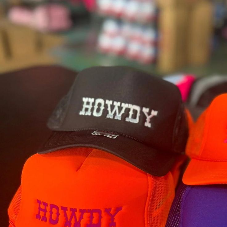 Experience the ultimate comfort and style with our Online Exclusive Howdy Embroidered Foam Trucker Hat in Black! Crafted with vibrant White embroidered letters, this hat will make you stand out in any crowd. Get yours now and make a bold statement! SKU: #243042 Trendy Black Hat With Letter Embroidery, Adjustable Black Trucker Hat With Letter Embroidery, Black Hat With Custom Embroidery, Black Hat With Letter Patch, Black Snapback Trucker Hat With Letter Embroidery, Black Cap With Custom Embroidery, Black Hat With Letter Patch, One Size Fits Most, Black Trucker Hat With Letter Embroidery, Trucker Hat With Letter Patch, One Size Fits Most