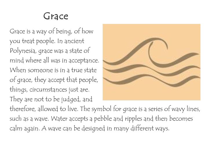 the word grace is written in two different languages, and has an image of waves on it