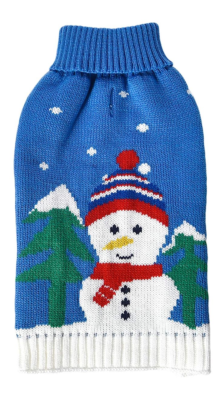 a blue sweater with a snowman on it