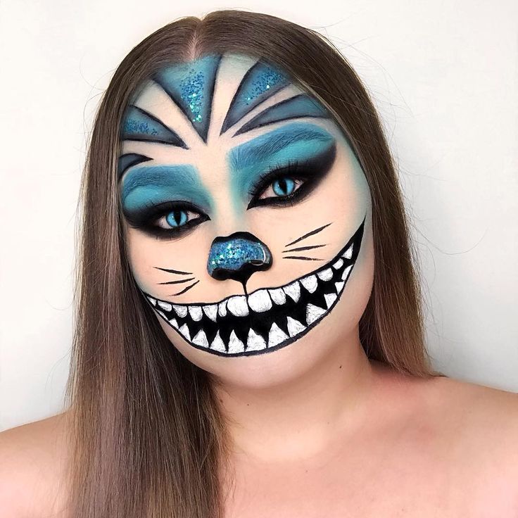 Cheshire Cat Makeup Blue, Cheshire Cat Makeup, Soft Glam Palette, Jumbo Eye Pencil, Unicorn Tears, Alice And Wonderland, White Liquid, Alice Cosplay, Plouise Makeup Academy