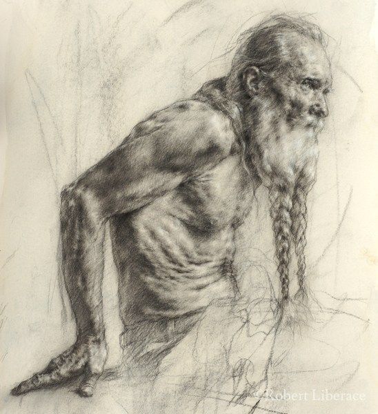 a drawing of an old man with long hair and braids on his head is shown