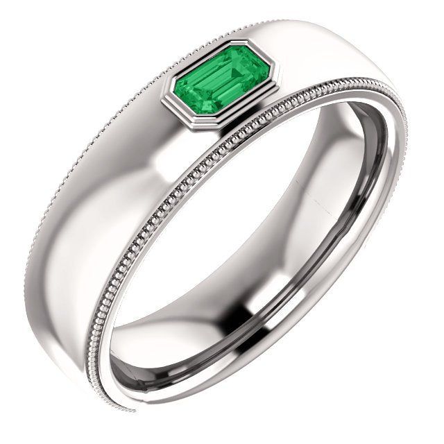 14KT Gold 0.30 CT Emerald Cut Emerald Bezel-Set Ring. Gents Ring, Bezel Set Ring, Set Ring, 14kt Gold, Bezel Setting, Emerald Cut, Rings For Men, Emerald, Ring Size