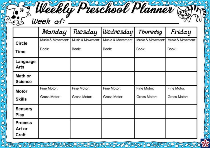 the weekly preschool planner is shown in this blue and white printable calendar with animals on it