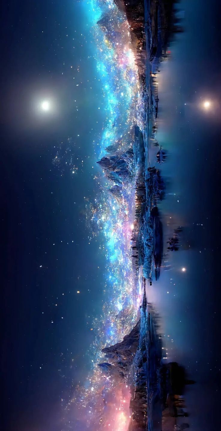 an image of some kind of space with stars in the sky and water on it