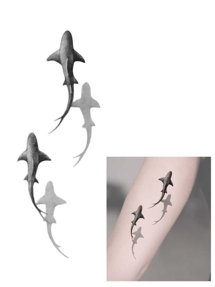 three shark tattoos are shown on the arm