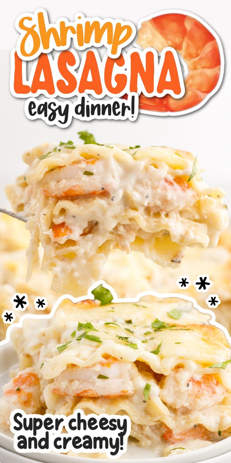 shrimp lasagna with cheese and creamy sauce