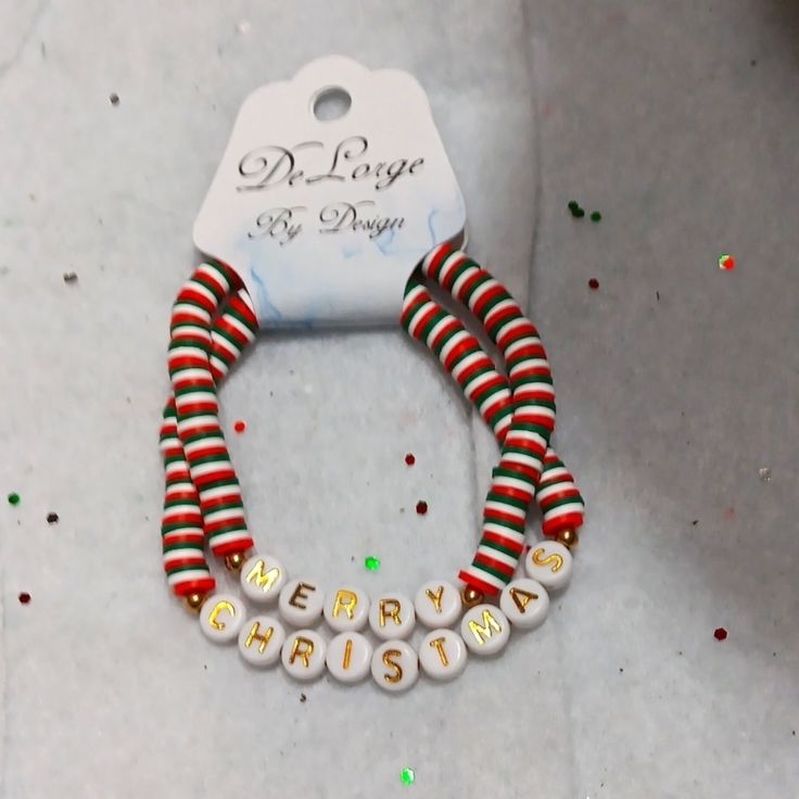 Delorge By Design Clay Beaded Bracelets Custom Size And Color Christmas Clay Bead Bracelets, Clay Beaded Bracelets, Bracelets Custom, Clay Bead Bracelets, White Beads Bracelet, Beaded Braclets, Holiday Bracelets, Faux Pearl Bracelet, Christmas Clay