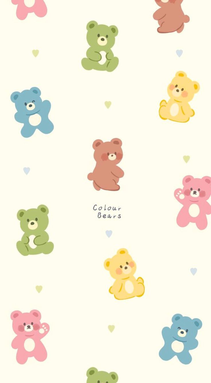 iPhone Wallpaper Colorful Teddy Bears, Kawaii Folder, Cute Phone Wallpapers, Arte Do Mickey Mouse, Teddy Bear Wallpaper, Cocoppa Wallpaper, Bunny Hat, Sanrio Wallpaper, Funny Phone Wallpaper