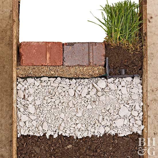 a close up of bricks and dirt with grass growing out of them