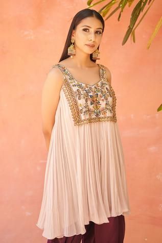 Shop for Aman Takyar Beige Dupion Silk Embroidered Kurta And Dhoti Pant for Women Online at Aza Fashions