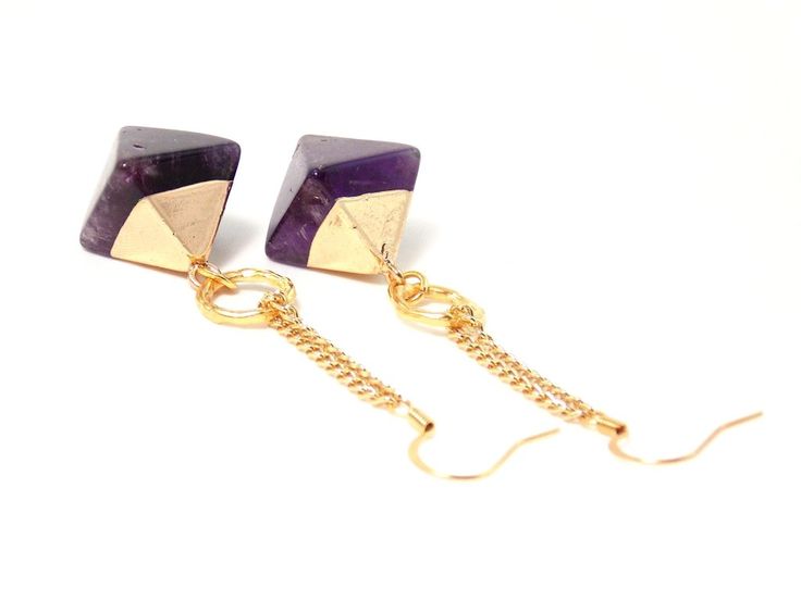 Amethyst Pendant Gold Dangle Statement Earrings Gold Plated Dangle Jewelry With Gemstone Accents, Gold Plated Drop Earrings With Gemstone Accents, Gold Amethyst Jewelry For Party, Modern Purple Dangle Jewelry, Party Jewelry In Gold With Amethyst, Amethyst Long Drop Earrings For Pierced Ears, Gold Amethyst Long Drop Earrings, Gold Dangle Jewelry With Gemstone Accents, Amethyst Jewelry With Matching Earrings For Party