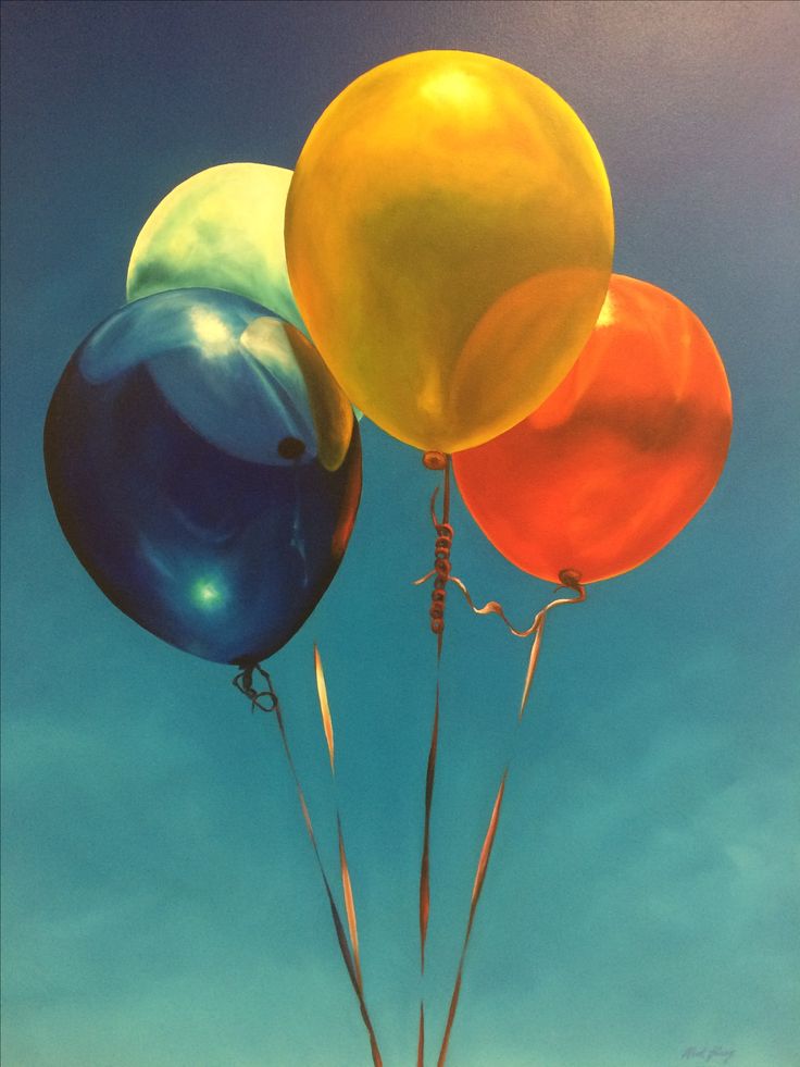 three balloons are floating in the air on a sunny day with blue sky behind them