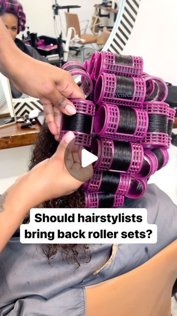 Yene Damtew | Washington, DC on Instagram: "My hair was so healthy when I used to get roller sets! Can we bring them back?   Loved having @msnewslady here at @Aesthetics Salon ❤️   #rollerset #rollersettutorial #rollersetnaturalhair" Roller Set For Long Hair, Wet Set On Natural Hair, Roller Sets Hairstyles, Natural Hair Pin Curls, Long Hair Roller Set, Roller Sets On Short Natural Hair, Wet Roller Set Hairstyles, Roller Set Styles For Black Women, Roller Set Hairstyles For Short Hair