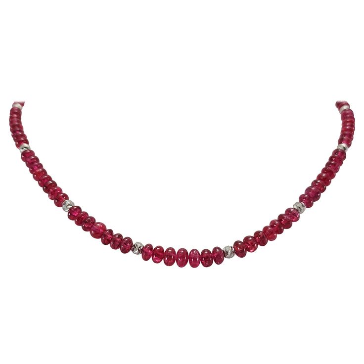 This Natural red Spinel Rondel Beaded Necklace with 18 Carat white Gold is hand cut in German quality. The hexagonal screw clasp is easy to handle and very secure. Finding this high quality gem material in a necklace is very rare! Timeless and classic design combined with high translucent red Spinel rondels and 18kt Gold reveal an individuel, unique and exclusive product. Origin: Burma Spinel diamter: 4-6 mm Red Spinel, Artisan Bracelets, Natural Red, Classic Design, Opal, Beaded Necklace, Jewelry Necklaces, Gems, White Gold