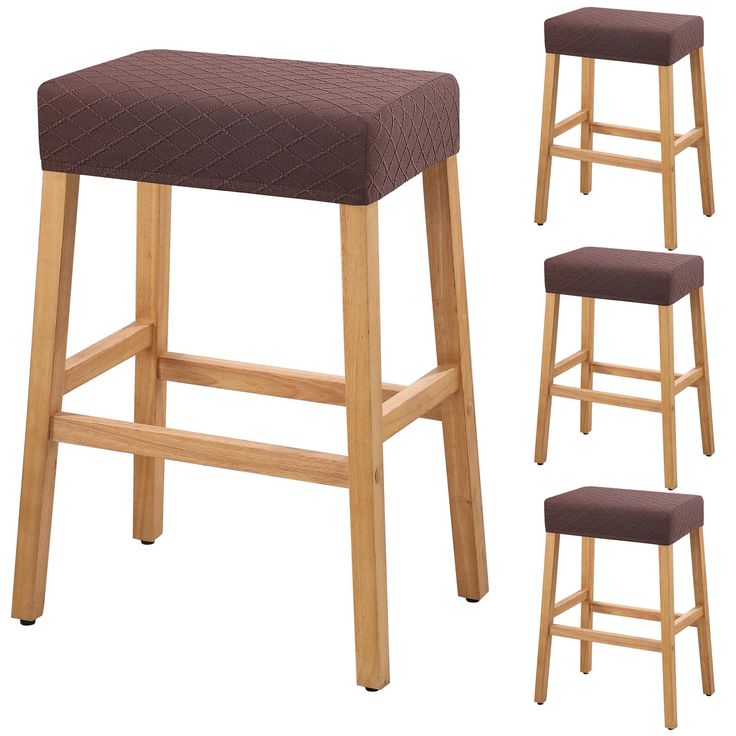 four stools with padded seat covers in various styles and sizes, including one for the back