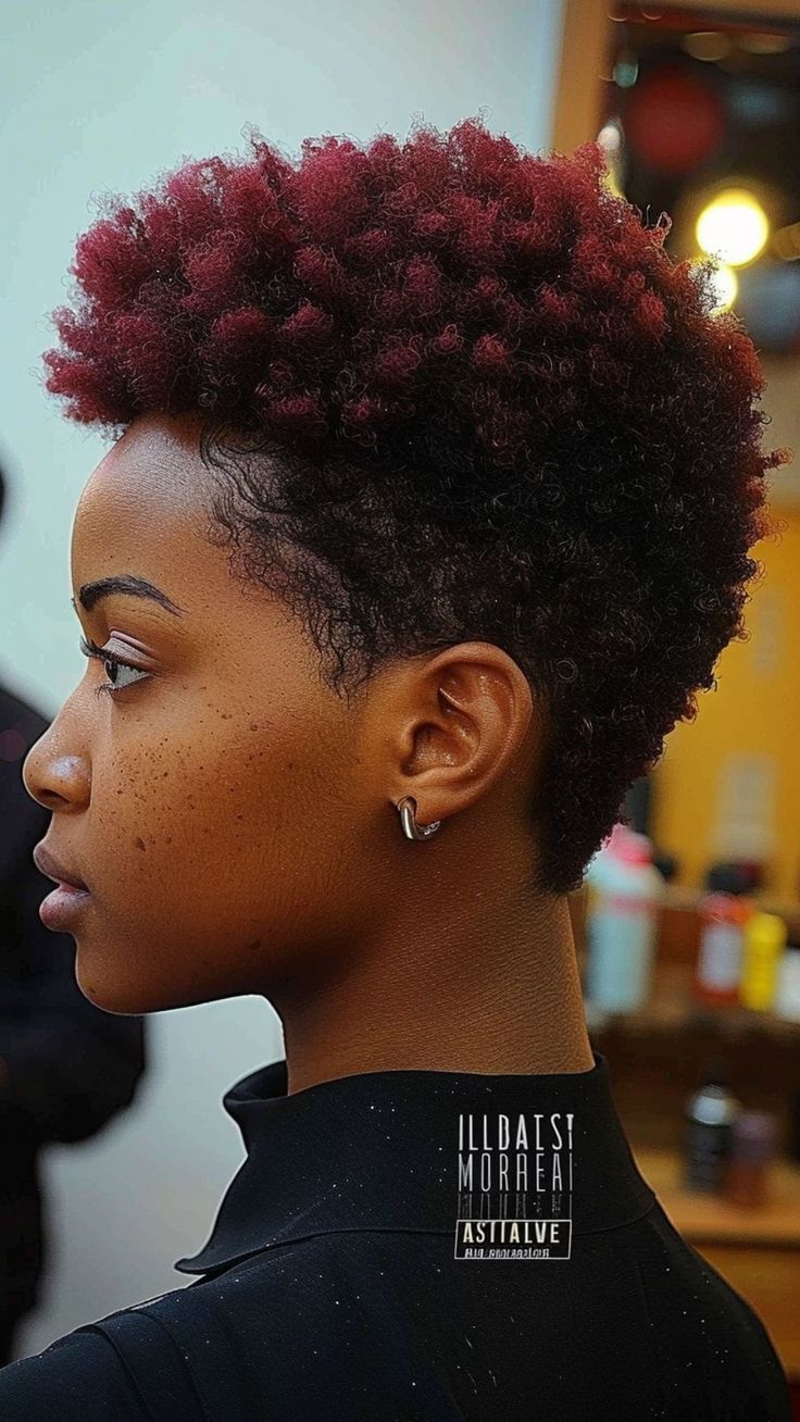 Bold and Beautiful: 25 Flawless Short Hairstyles for Black Women Tapered Afro Women Shape, Tapered Haircut Natural Hair Black Women 4c, Twa Hairstyles 4c Hair Tapered With Designs, Hair Color For Short Natural Hair, Hair Color Ideas For Short Black Hair, Texturised Hair Styles For Black Women, Short Twa Hairstyles 4c Hair Color, Short Natural Colored Hair Black Women, Tapered Afro Women