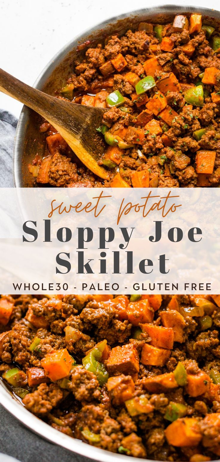 sweet potato sloppy joe skillet with text overlay