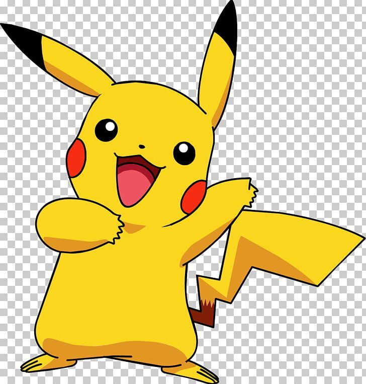 a cartoon pikachu with its arms up and eyes wide open, standing in front of