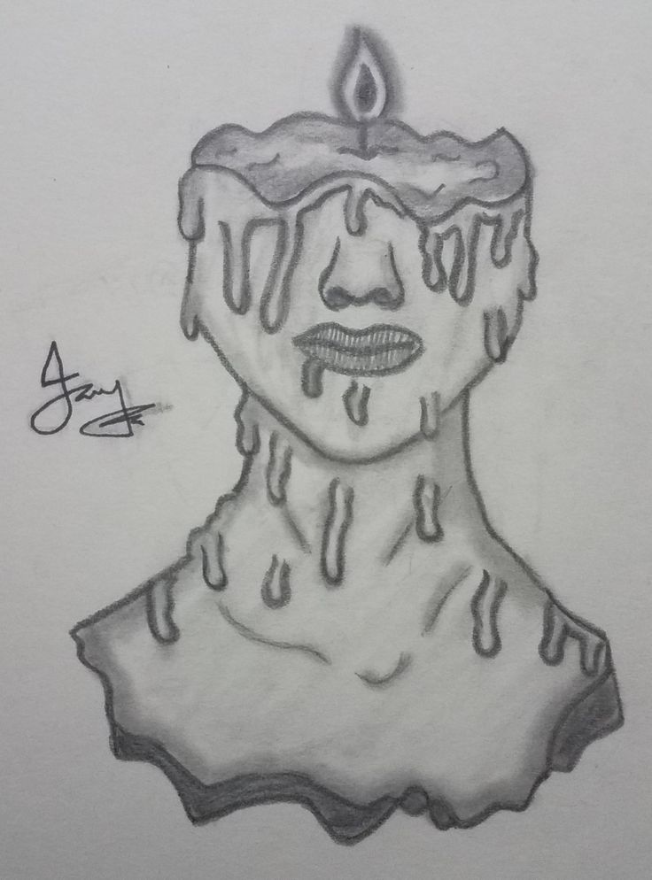 a drawing of a woman with a candle on her head and water dripping over her face