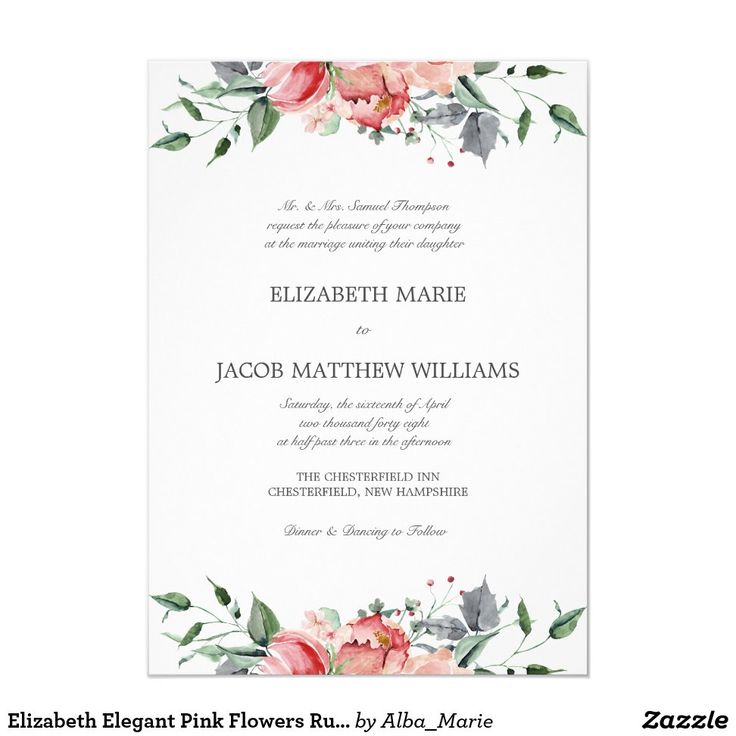 a wedding card with watercolor flowers and greenery