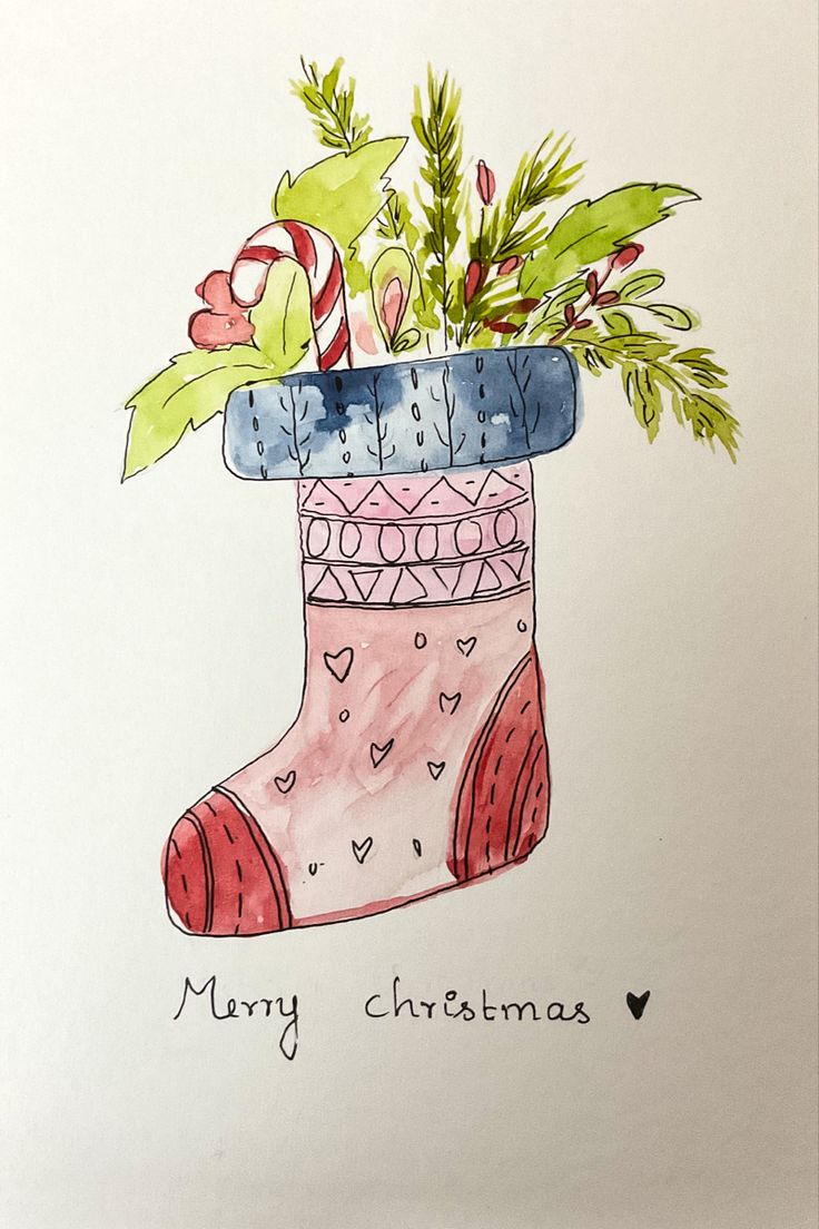 a drawing of a boot with flowers in it and the words merry christmas written below