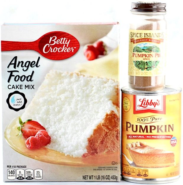 a box of angel food cake mix next to a piece of cake