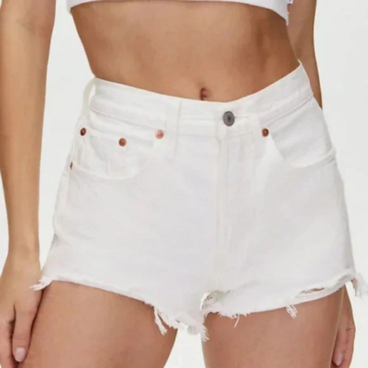 New With Tags. Available In 28, 30, 32 100% Cotton. High Rise. Button Fly. Cutoffs With Raw/Frayed Hems. "Keep It Clean" Levi's White Cutoff Jean Shorts, Levi's White Cutoff Bottoms, Levi's White Cutoff Shorts, Levi's Cotton Jean Shorts For Summer, Levi 501 Shorts, Vintage Levi Shorts, Bermuda Shorts Women, Levis Denim Shorts, Keep It Clean