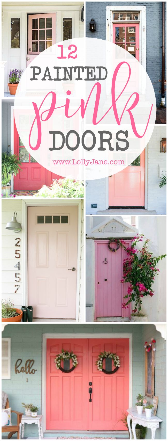 painted pink doors with text overlay