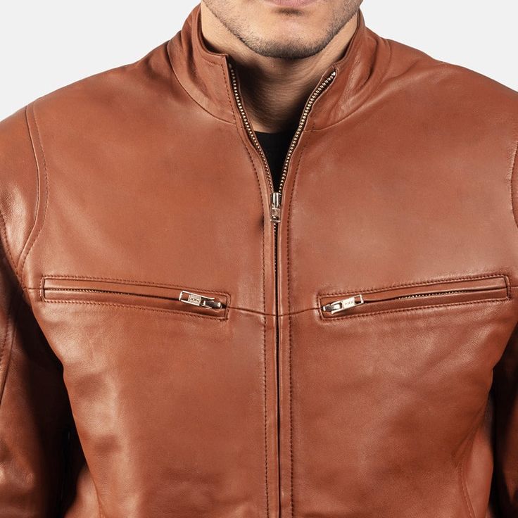 This brown leather biker jacket, with its sleek, polished appearance, is made of premium-quality sheepskin leather. It is designed to lift your overall style game. This timeless vintage biker jacket blends classic biker style with contemporary fashion, ensuring durability and a luxurious feel. This elegant biker-style jacket can easily be worn on casual and semi-formal occasions. This tailored-fit brown leather jacket has a sleek, fitted silhouette with stitched seams. Four external zipper pocke Leather Wardrobe, Brown Leather Biker Jacket, Leather Motorcycle Jacket Women, Mens Leather Jacket Vintage, Vintage Biker Jacket, Leather Trench Coat Woman, Trucker Jacket Men, Shearling Jacket Women, Motorcycle Jacket Women