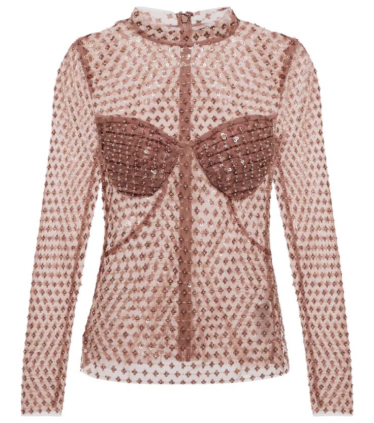 Self-Portrait - Sequined mesh top | Mytheresa Glamorous Mesh Top For Spring, Chic High Neck Blouse For Party, Fitted Sequin Mesh Tops, Party Mesh Top With Sequins, Sheer Polyamide Tops For Spring, Sheer Polyamide Mesh Top For Spring, Chic Party Mesh Top With Mesh Sleeves, Stretch Long Sleeve Sequin Mesh Top, Stretch Long Sleeve Mesh Top With Sequins