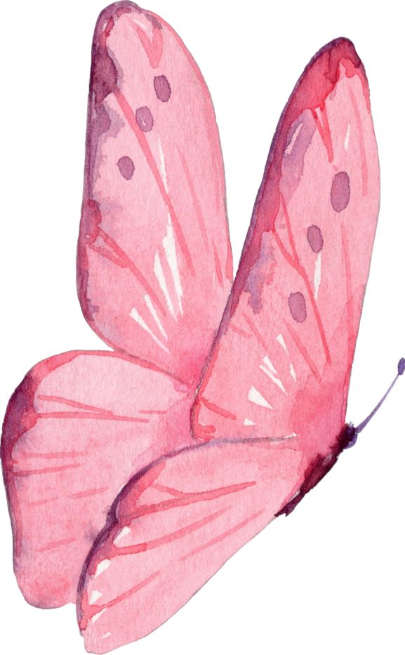 a watercolor painting of a pink butterfly with spots on its wings, flying in the air