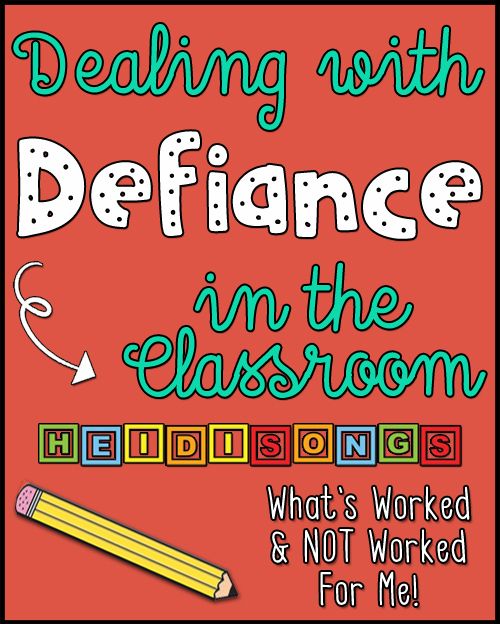 a poster with the words dealing with defance in the classroom, and a pencil