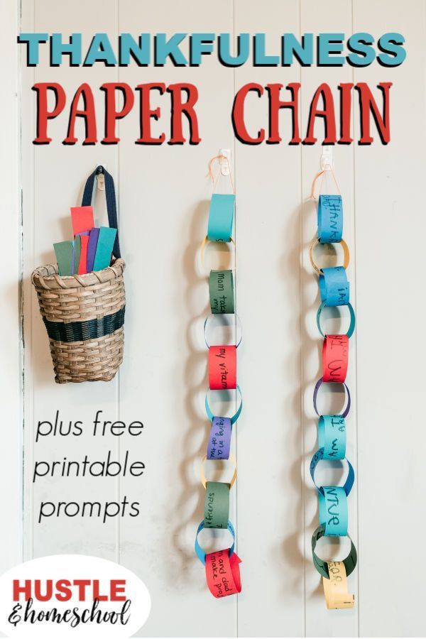 two paper chains hanging on the wall with text overlay that says, thanksgiving paper chain