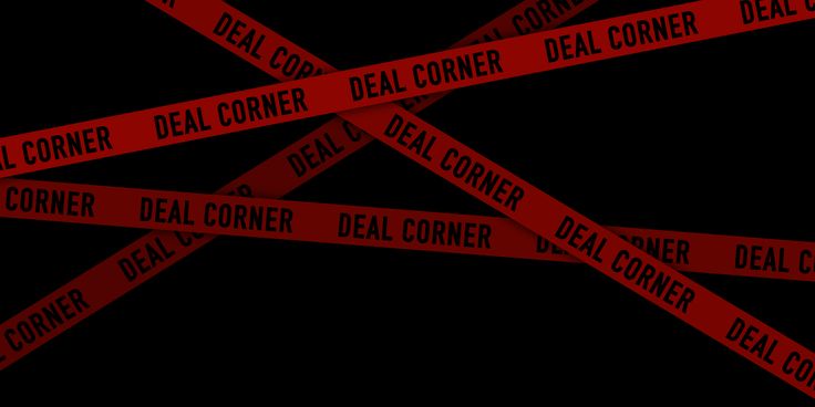 a black background with red and white tape that reads deal corner, deal corner, deal corner