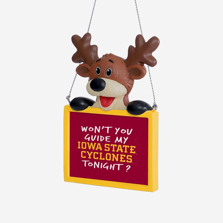 Iowa State Cyclones Reindeer With Sign Ornament FOCO - FOCO.com Wyoming Cowboys, Christmas Background Images, Washington State Cougars, Kansas State Wildcats, New Orleans Saints, New England Patriots, Christmas Eve, Wild Cats, Holiday Cheer