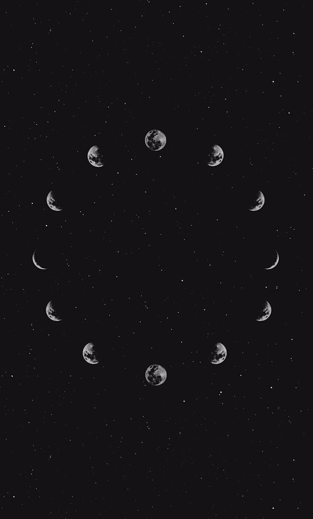 eight phases of the moon are arranged in a circle on a starry black background