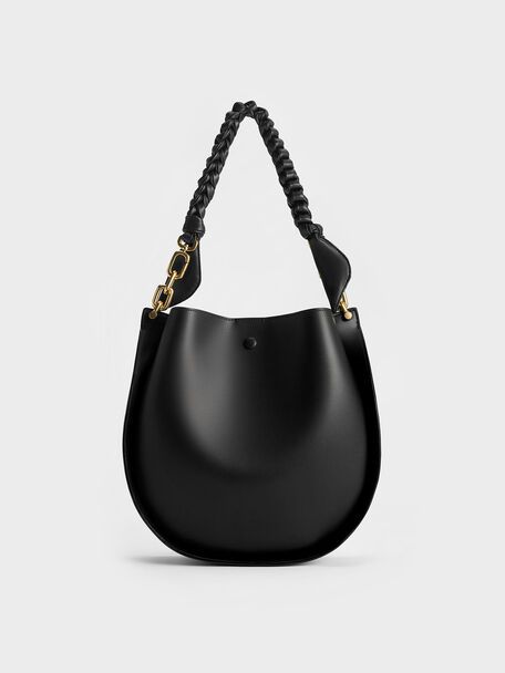 Cleona Braided Handle Shoulder Bag, Black, hi-res Black Shoulder Bag For Office With Dust Bag, Versatile Black Hobo Bag For Daily Use, Versatile Hobo Bag With Top Carry Handle For Office, Black Bucket Bag With Top Carry Handle For Office, Modern Tote Hobo Bag For Work, Versatile Black Hobo Bag With Removable Pouch, Versatile Everyday Hobo Bag With Dust Bag, Chic Hobo Bag With Leather Handles For Errands, Solid Color Top Handle Hobo Bag For Everyday