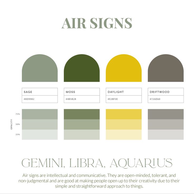 the color scheme for an air sign, which includes different colors and font options to choose from