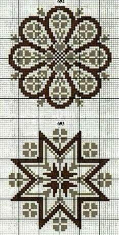 the cross stitch pattern is shown in brown and white