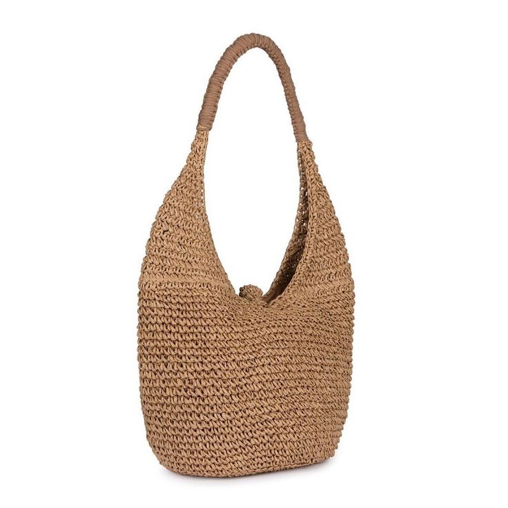 Color: Tan Eco-friendly Hobo Bag With Leather Handles, Casual Handwoven Shoulder Bag For Everyday Use, Eco-friendly Bucket Bag With Braided Handles, Chic Woven Natural Fiber Shoulder Bag, Summer Jute Shoulder Hobo Bag, Chic Jute Hobo Bag For Vacation, Chic Woven Natural Fiber Bag, Chic Woven Bag Of Natural Fiber, Chic Beige Shoulder Bag In Natural Fiber