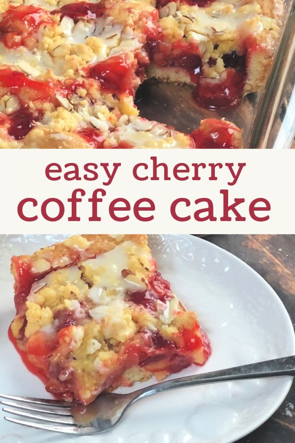 easy cherry coffee cake on a plate with a fork