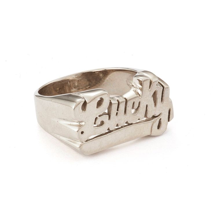 A perfect addition to your favorite stack - our signature nameplate rings are a quirky spin on an old school favorite. Guacamole? Winetime? Sweatpants? Whatever your passion... we GET you. Hand-carved unisex rings are available in sizes 5-13 - please contact us directly for any additional sizing needs. These items are handmade! Please allow 5-10 business days for rings to be sized and shipped. Rush shipping is available upon checkout. Nameplate Ring, Lucky Ring, Unisex Rings, Holographic Bag, Dope Jewelry, Funky Jewelry, Jewelry Lookbook, Unisex Ring, Jewelry Inspo