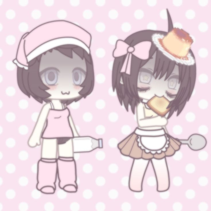 two cartoon characters are standing next to each other and one is holding a cookie in her hand